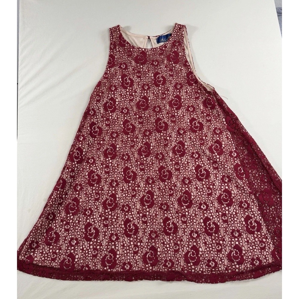 Blue Rain Womens Midi Dress Medium Burgundy Wine Lace Lined A Line Romantic
